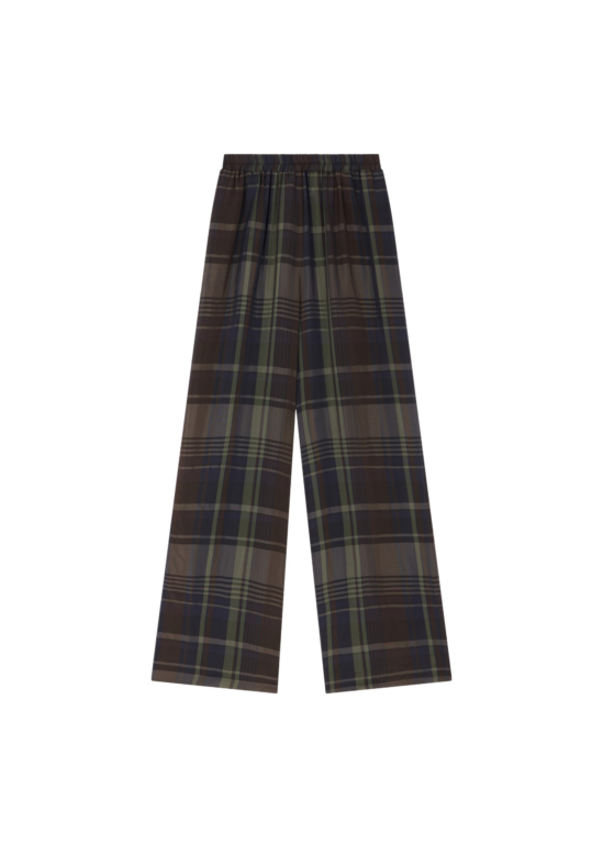 The Frankie Shop Baxter Sheer Fluid Track Pants - Navy Tartan - Oversized Minimalist Pants in Blue - Shop at Luxury Shoes 