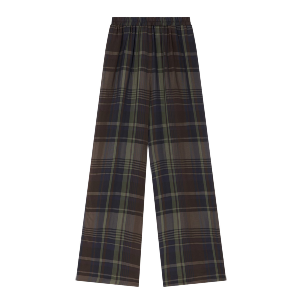 The Frankie Shop Baxter Sheer Fluid Track Pants - Navy Tartan - Oversized Minimalist Pants in Blue - Shop at Luxury Shoes 