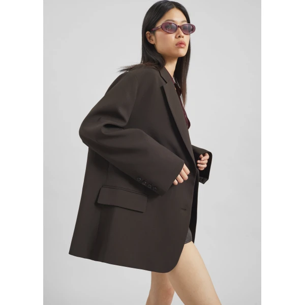 The Frankie Shop Bea Blazer - Dark Espresso - Oversized Minimalist Jackets in Brown - Shop at Luxury Shoes 