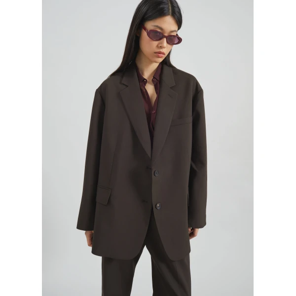 The Frankie Shop Bea Blazer - Dark Espresso - Oversized Minimalist Jackets in Brown - Shop at Luxury Shoes 