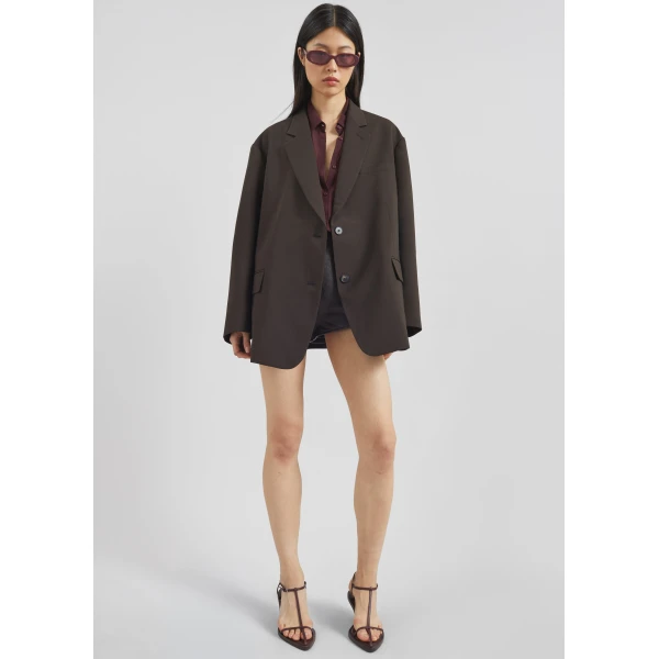 The Frankie Shop Bea Blazer - Dark Espresso - Oversized Minimalist Jackets in Brown - Shop at Luxury Shoes 
