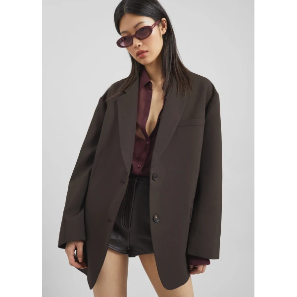 The Frankie Shop Bea Blazer - Dark Espresso - Oversized Minimalist Jackets in Brown - Shop at Luxury Shoes 