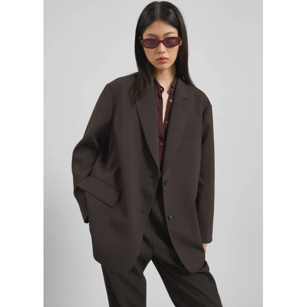 The Frankie Shop Bea Blazer - Dark Espresso - Oversized Minimalist Jackets in Brown - Shop at Luxury Shoes 