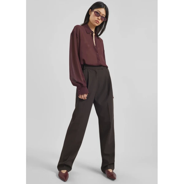 The Frankie Shop Bea Suit Pants - Dark Espresso - Oversized Minimalist Pants in Brown - Shop at Luxury Shoes 