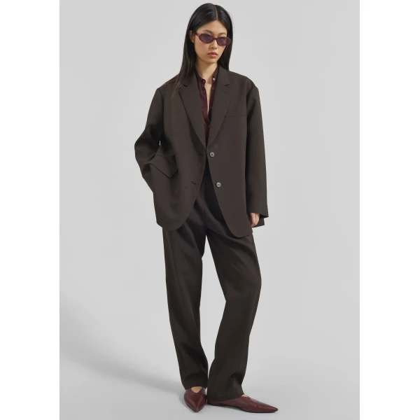 The Frankie Shop Bea Suit Pants - Dark Espresso - Oversized Minimalist Pants in Brown - Shop at Luxury Shoes 