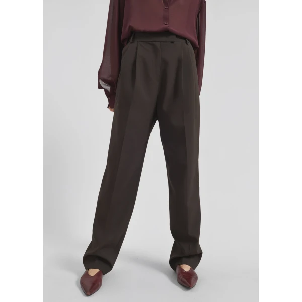 The Frankie Shop Bea Suit Pants - Dark Espresso - Oversized Minimalist Pants in Brown - Shop at Luxury Shoes 