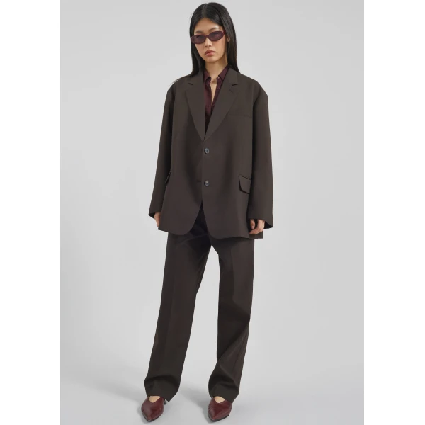 The Frankie Shop Bea Suit Pants - Dark Espresso - Oversized Minimalist Pants in Brown - Shop at Luxury Shoes 
