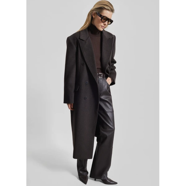 The Frankie Shop Bellace Wool Coat - Brown - Oversized Minimalist Coats in Brown - Shop at Luxury Shoes 