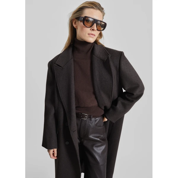 The Frankie Shop Bellace Wool Coat - Brown - Oversized Minimalist Coats in Brown - Shop at Luxury Shoes 