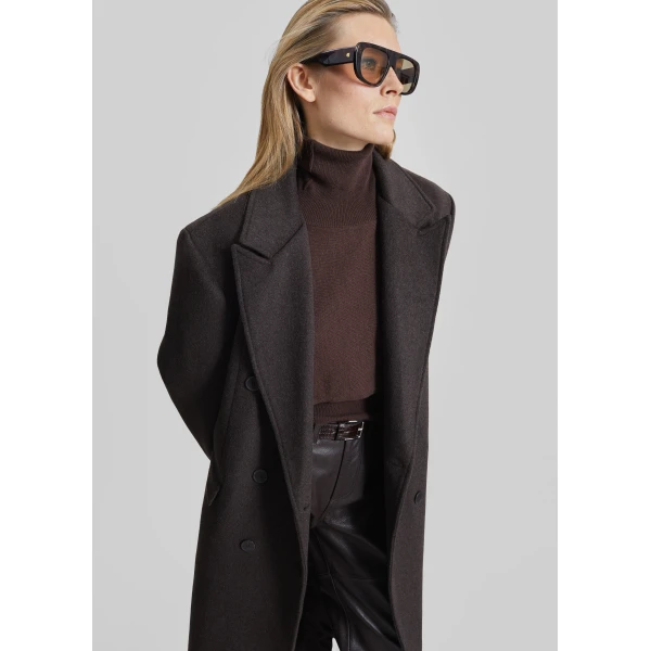 The Frankie Shop Bellace Wool Coat - Brown - Oversized Minimalist Coats in Brown - Shop at Luxury Shoes 