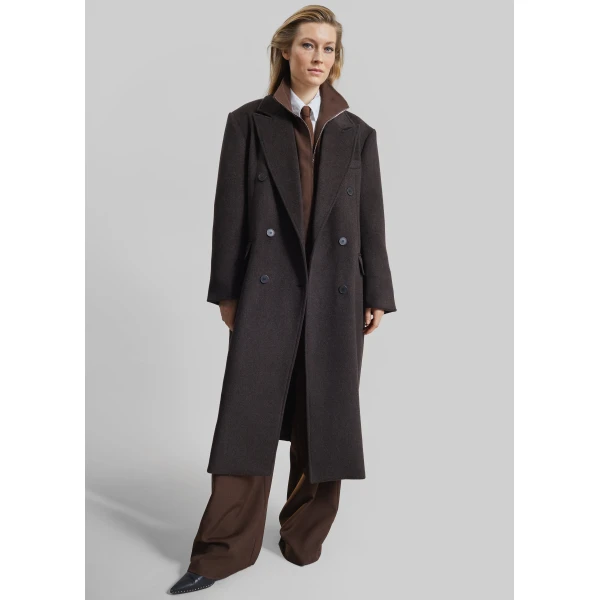 The Frankie Shop Bellace Wool Coat - Brown - Oversized Minimalist Coats in Brown - Shop at Luxury Shoes 