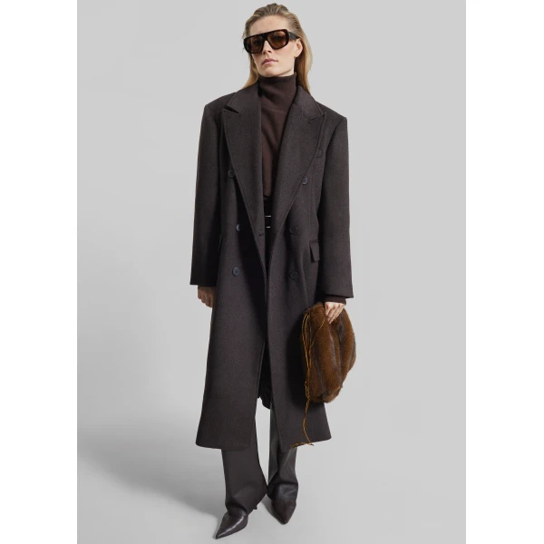 The Frankie Shop Bellace Wool Coat - Brown - Oversized Minimalist Coats in Brown - Shop at Luxury Shoes 