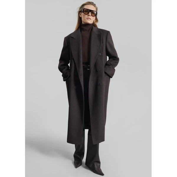 The Frankie Shop Bellace Wool Coat - Brown - Oversized Minimalist Coats in Brown - Shop at Luxury Shoes 