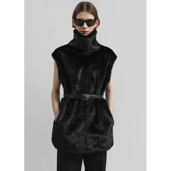The Frankie Shop Blaire Funnel Neck Top - Black - Oversized Minimalist Tops in Black - Shop at Luxury Shoes 