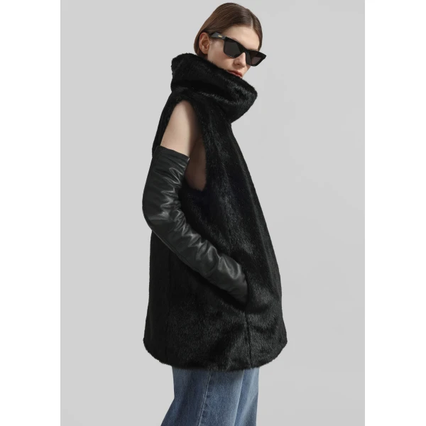 The Frankie Shop Blaire Funnel Neck Top - Black - Oversized Minimalist Tops in Black - Shop at Luxury Shoes 