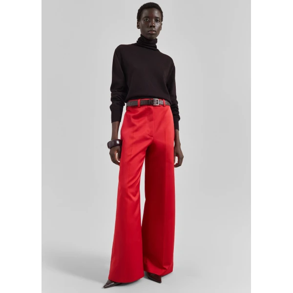 The Frankie Shop Brickell Satin Trousers - Red - Oversized Minimalist Pants in Red - Shop at Luxury Shoes 