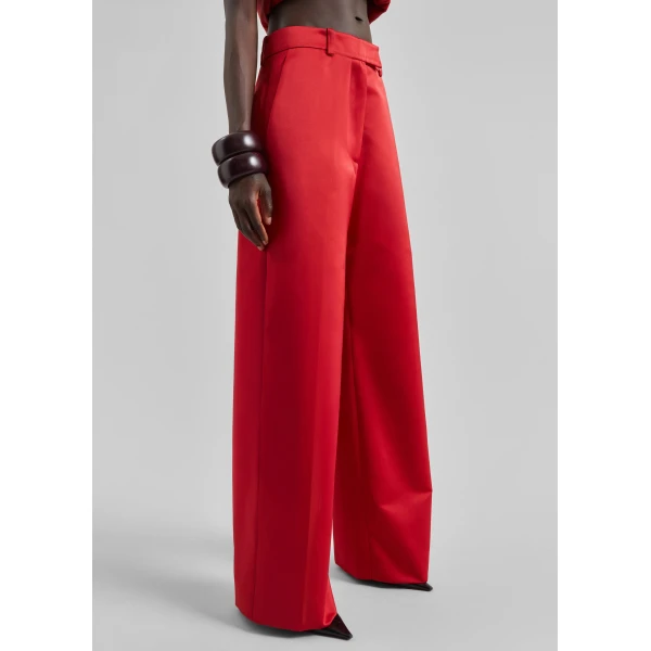 The Frankie Shop Brickell Satin Trousers - Red - Oversized Minimalist Pants in Red - Shop at Luxury Shoes 