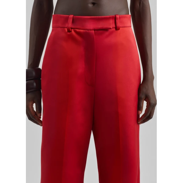 The Frankie Shop Brickell Satin Trousers - Red - Oversized Minimalist Pants in Red - Shop at Luxury Shoes 
