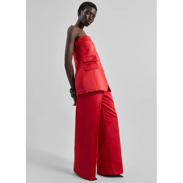The Frankie Shop Brickell Satin Trousers - Red - Oversized Minimalist Pants in Red - Shop at Luxury Shoes 