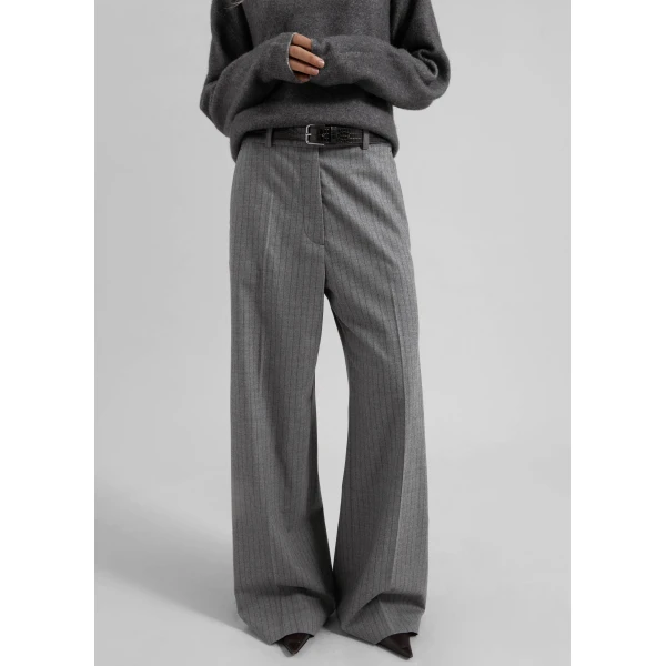 The Frankie Shop Brickell Striped Trousers - Grey/Brown - Oversized Minimalist Pants in Brown - Shop at Luxury Shoes 