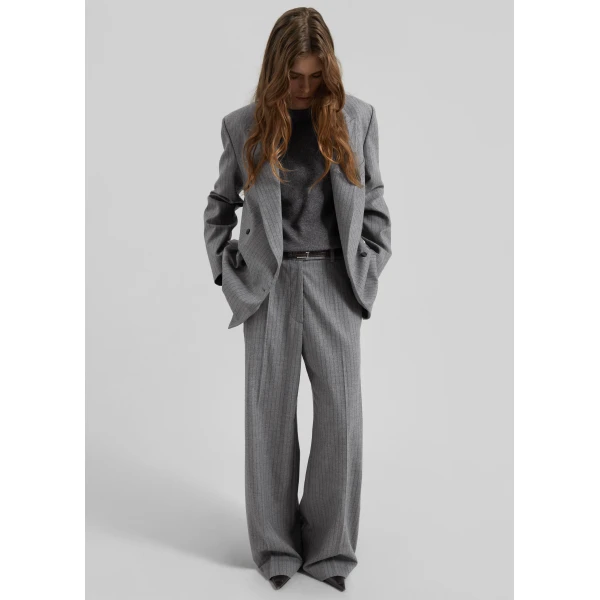 The Frankie Shop Brickell Striped Trousers - Grey/Brown - Oversized Minimalist Pants in Brown - Shop at Luxury Shoes 