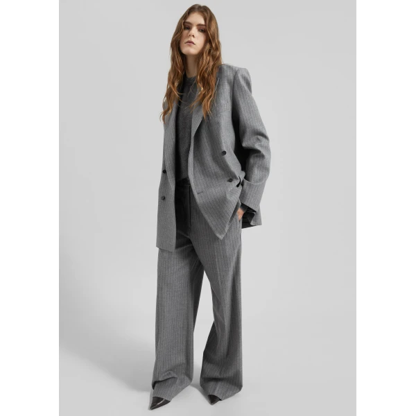 The Frankie Shop Brickell Striped Trousers - Grey/Brown - Oversized Minimalist Pants in Brown - Shop at Luxury Shoes 