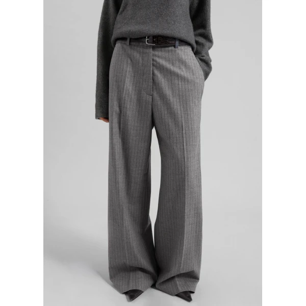 The Frankie Shop Brickell Striped Trousers - Grey/Brown - Oversized Minimalist Pants in Brown - Shop at Luxury Shoes 