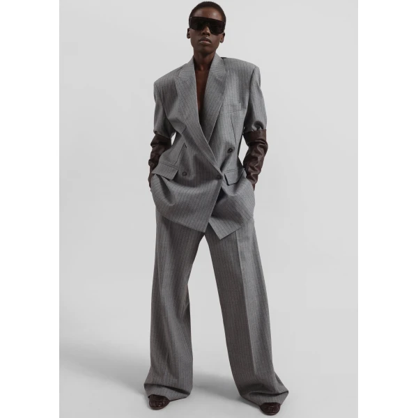 The Frankie Shop Brickell Striped Trousers - Grey/Brown - Oversized Minimalist Pants in Brown - Shop at Luxury Shoes 