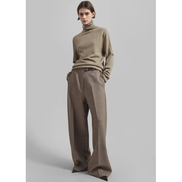 The Frankie Shop Brickell Trousers - Taupe Melange - Oversized Minimalist Pants in Grey - Shop at Luxury Shoes 