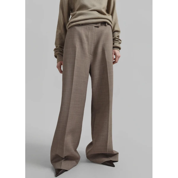 The Frankie Shop Brickell Trousers - Taupe Melange - Oversized Minimalist Pants in Grey - Shop at Luxury Shoes 