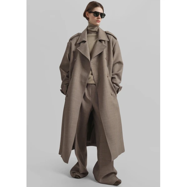 The Frankie Shop Brickell Trousers - Taupe Melange - Oversized Minimalist Pants in Grey - Shop at Luxury Shoes 