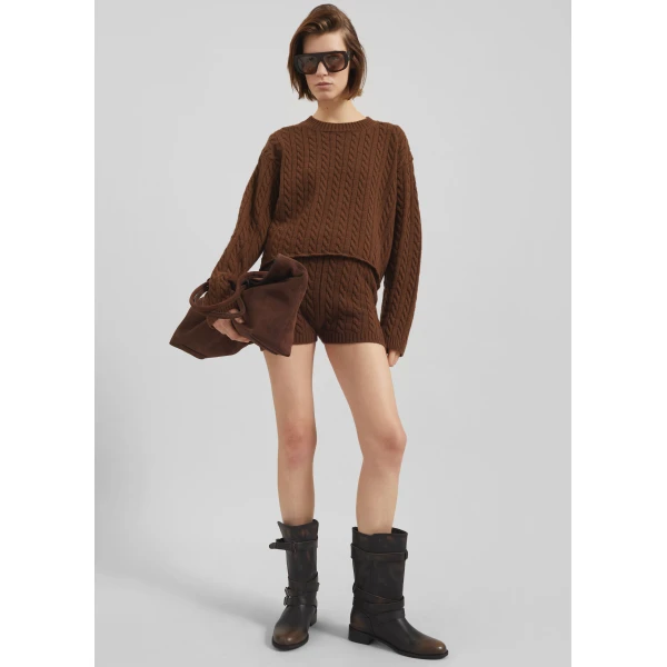 The Frankie Shop Brisbane Cropped Boxy Sweater - Brown - Oversized Minimalist Knitwear in Brown - Shop at Luxury Shoes 