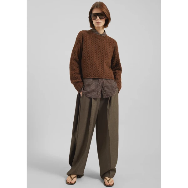 The Frankie Shop Brisbane Cropped Boxy Sweater - Brown - Oversized Minimalist Knitwear in Brown - Shop at Luxury Shoes 