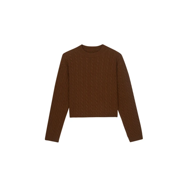 The Frankie Shop Brisbane Cropped Boxy Sweater - Brown - Oversized Minimalist Knitwear in Brown - Shop at Luxury Shoes 