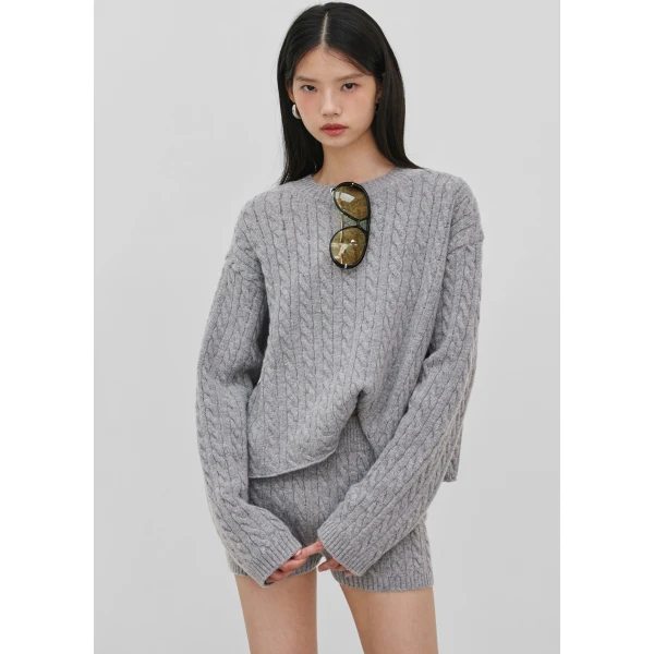 The Frankie Shop Brisbane Cropped Boxy Sweater - Grey - Oversized Minimalist Knitwear in Grey - Shop at Luxury Shoes 
