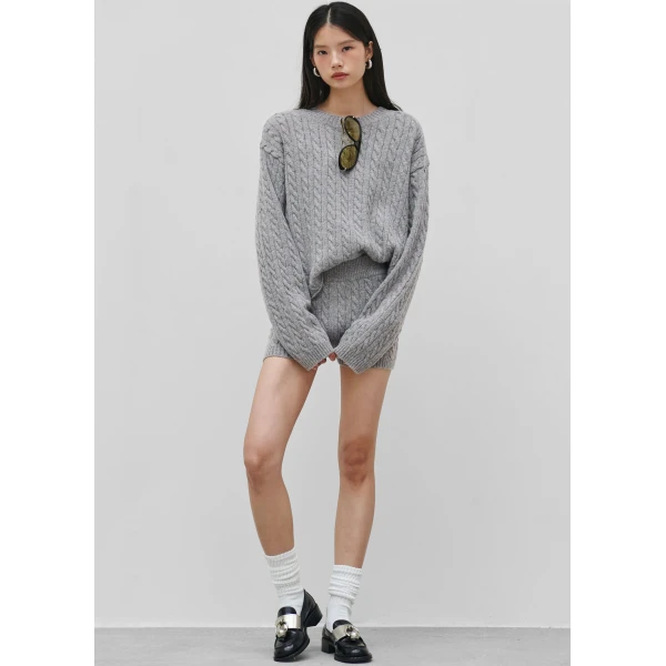 The Frankie Shop Brisbane Cropped Boxy Sweater - Grey - Oversized Minimalist Knitwear in Grey - Shop at Luxury Shoes 