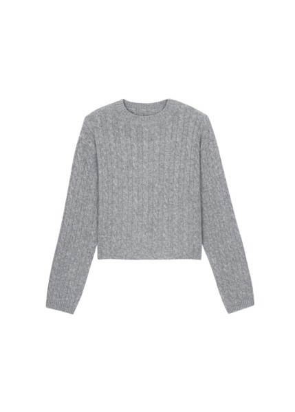 The Frankie Shop Brisbane Cropped Boxy Sweater - Grey - Oversized Minimalist Knitwear in Grey - Shop at Luxury Shoes 