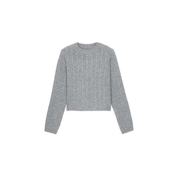 The Frankie Shop Brisbane Cropped Boxy Sweater - Grey - Oversized Minimalist Knitwear in Grey - Shop at Luxury Shoes 
