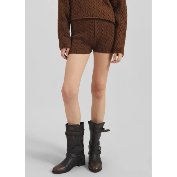 The Frankie Shop Brisbane Knit Mini Shorts - Brown - Oversized Minimalist Shorts in Brown - Shop at Luxury Shoes 