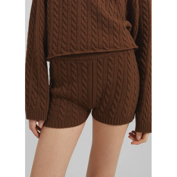 The Frankie Shop Brisbane Knit Mini Shorts - Brown - Oversized Minimalist Shorts in Brown - Shop at Luxury Shoes 