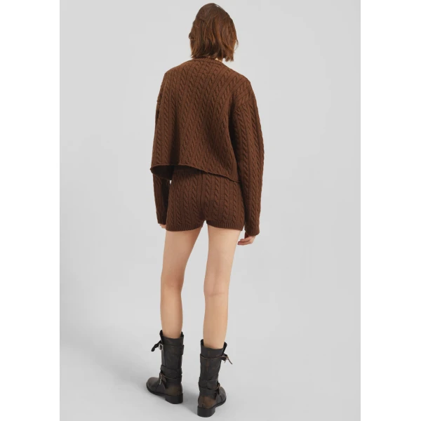 The Frankie Shop Brisbane Knit Mini Shorts - Brown - Oversized Minimalist Shorts in Brown - Shop at Luxury Shoes 