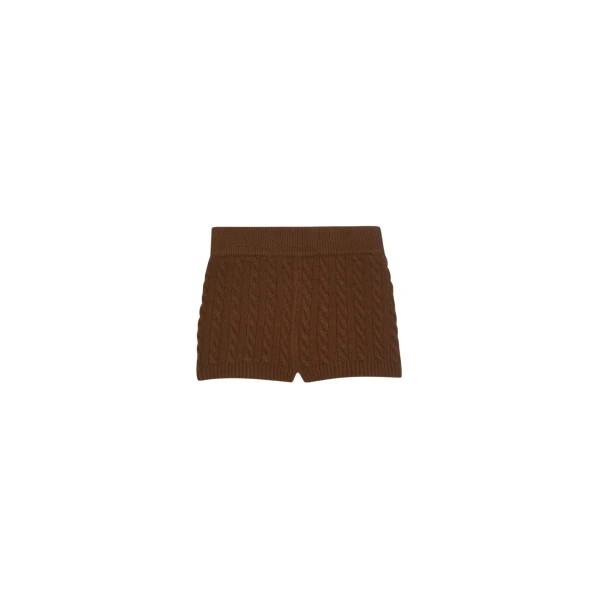 The Frankie Shop Brisbane Knit Mini Shorts - Brown - Oversized Minimalist Shorts in Brown - Shop at Luxury Shoes 
