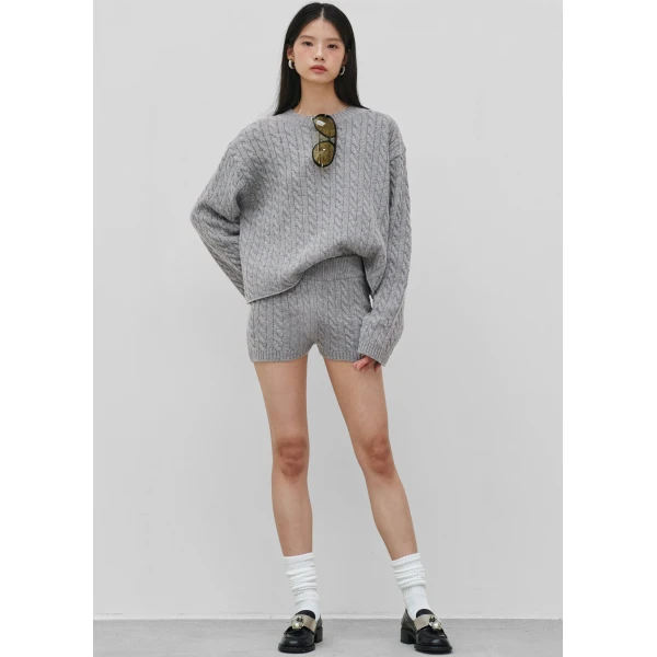 The Frankie Shop Brisbane Knit Mini Shorts - Grey - Oversized Minimalist Shorts in Grey - Shop at Luxury Shoes 