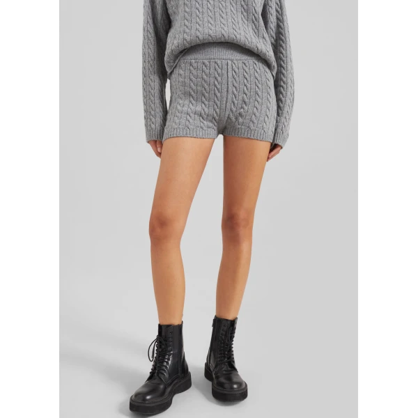 The Frankie Shop Brisbane Knit Mini Shorts - Grey - Oversized Minimalist Shorts in Grey - Shop at Luxury Shoes 