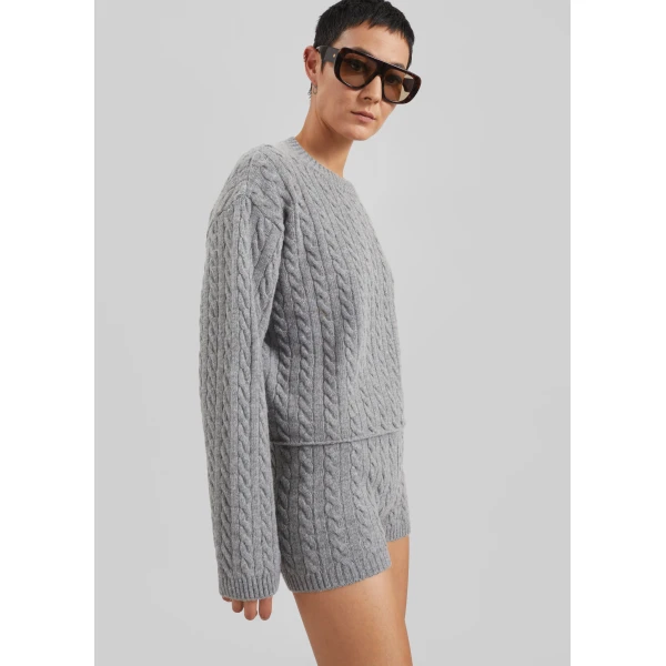 The Frankie Shop Brisbane Knit Mini Shorts - Grey - Oversized Minimalist Shorts in Grey - Shop at Luxury Shoes 