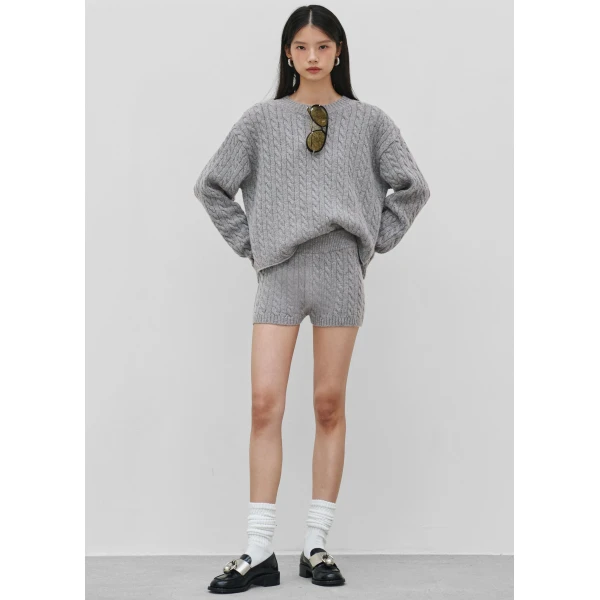 The Frankie Shop Brisbane Knit Mini Shorts - Grey - Oversized Minimalist Shorts in Grey - Shop at Luxury Shoes 