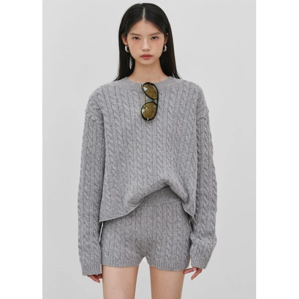 The Frankie Shop Brisbane Knit Mini Shorts - Grey - Oversized Minimalist Shorts in Grey - Shop at Luxury Shoes 