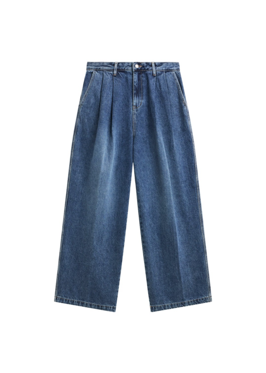 The Frankie Shop Buxton Pleated Wide Jeans - Medium Wash - Oversized Minimalist Pants in Blue - Shop at Luxury Shoes 