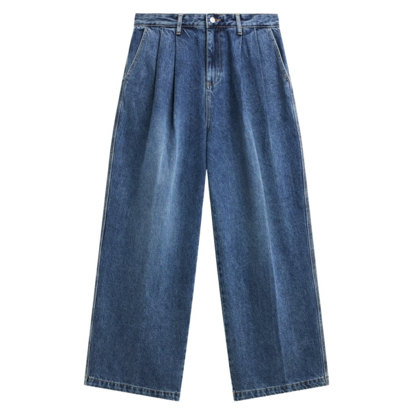 The Frankie Shop Buxton Pleated Wide Jeans - Medium Wash - Oversized Minimalist Pants in Blue - Shop at Luxury Shoes 