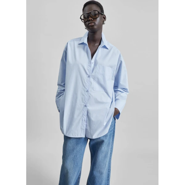 The Frankie Shop By Malene Birger Derris Cotton Shirt - Periwinkle Blue - Oversized Minimalist Tops in Blue - Shop at Luxury Shoes 
